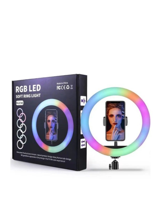 MJ 14inch MJ-36 RGB LED Soft Ring Light With Phone Tripod Stand For Camera Smartphones Shooting Vlogging And Reels - Image 1